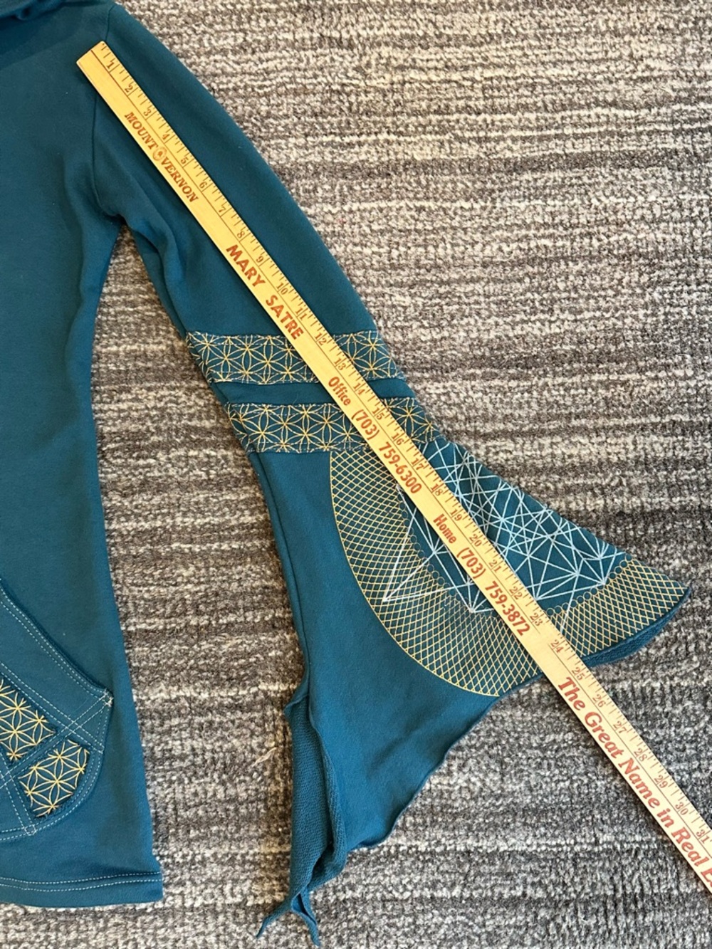 4D Designs Fourth Dimension Teal Hoodie SZ Medium Flare Sleeve Festival Fitted - Picture 14 of 15